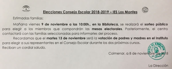 Elecciones Consejo Escolar 2018-2019