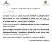 Suspensión de las clases presenciales